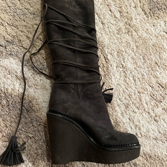 Yves Saint Laurent Shoes - Yves Saint Laurent Platform Shearling knee high lace up boots - size 36